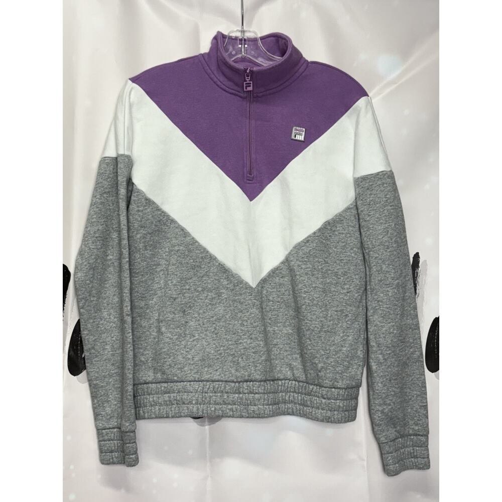 Vintage Look Fila sweatshirt half zip‎ front purple chevron Athleisure Preppy S